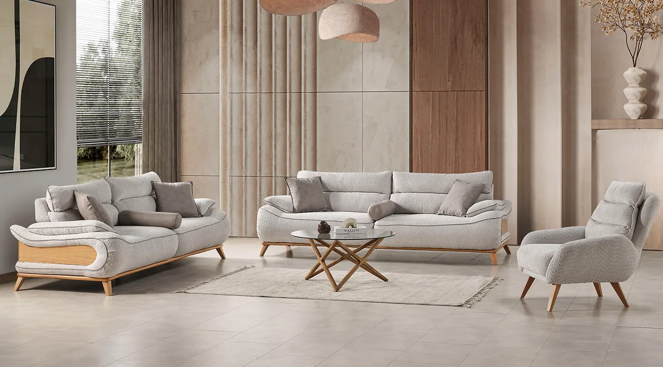 Milas Wooden Leg Modern Sofa Set