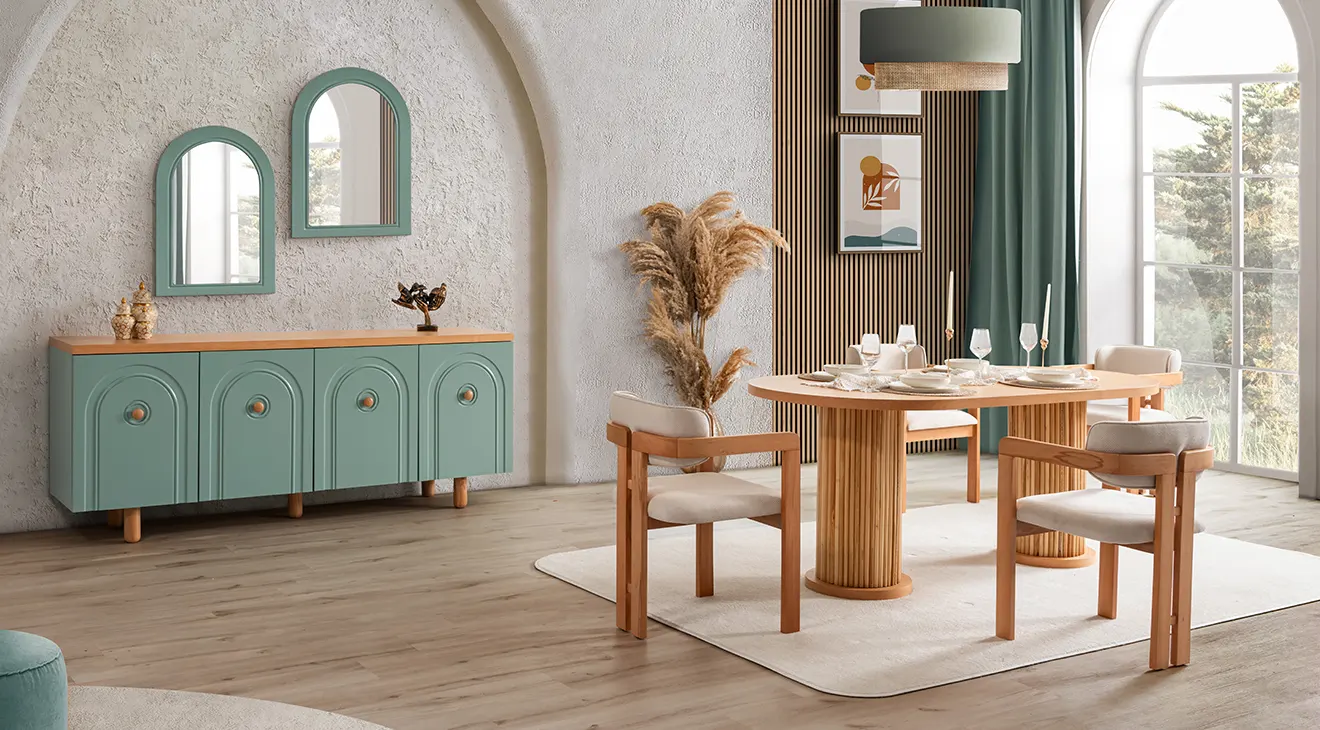 Bohhem Wooden Leg Dining Room Set