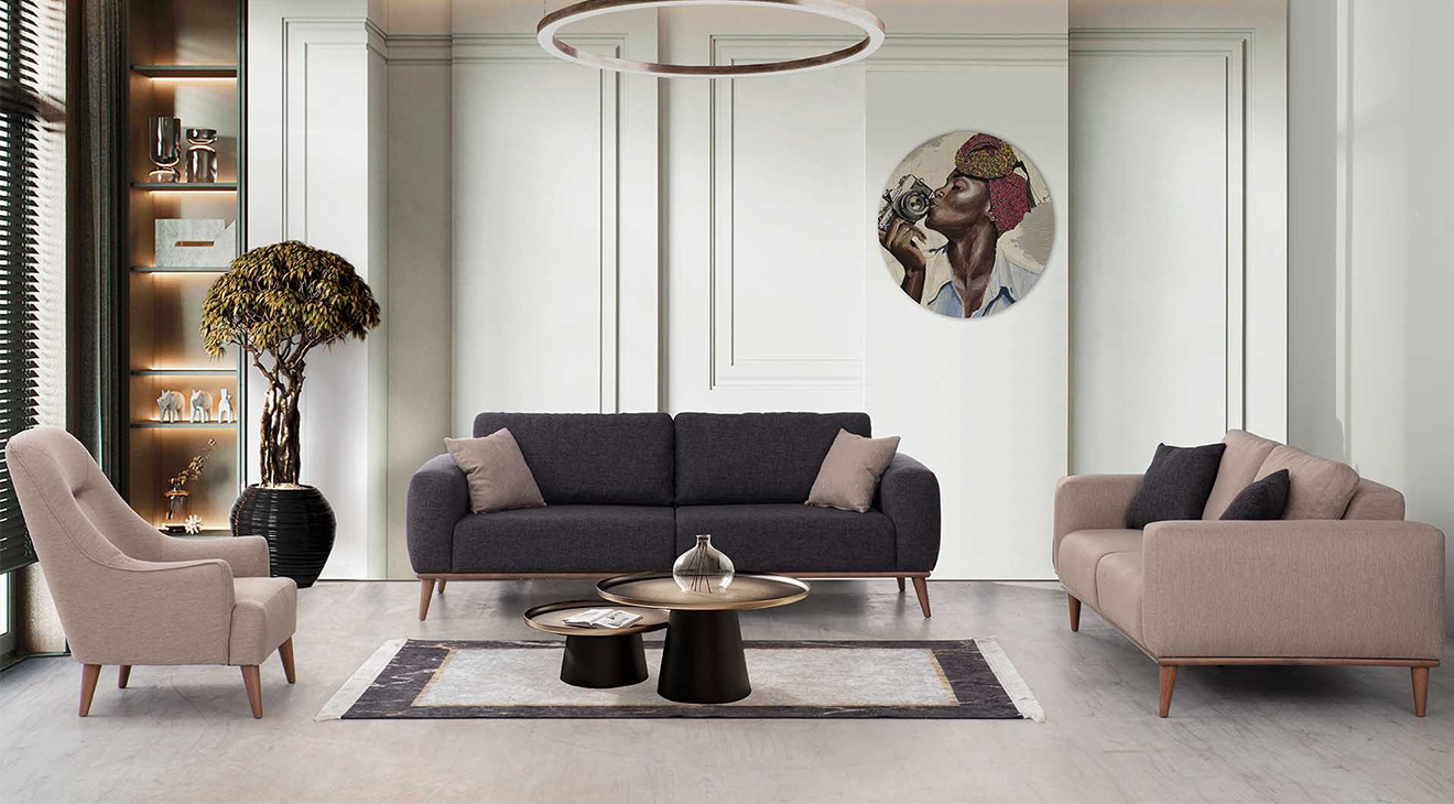 Adonis Wooden Leg Sofa Set