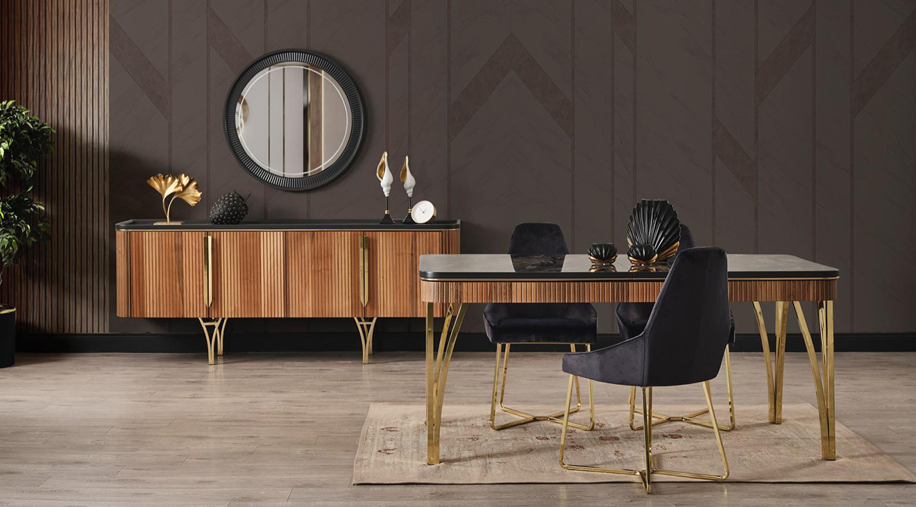 Gemma Ceviz Metal Ayaklı Modern Yemek Odası Takımı - Mobilyamevime ...