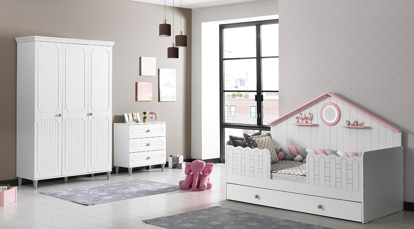 Alvin 3 Door Pink Baby Room Set