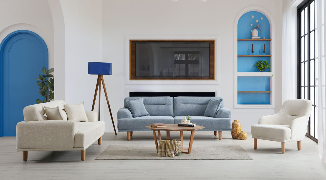 Anka Wooden Leg Sofa Set