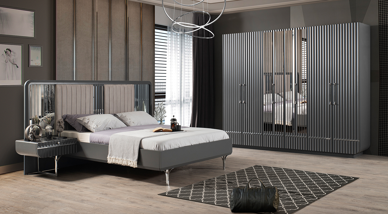 Antre Metal Leg Bedroom Set (Anthracite)