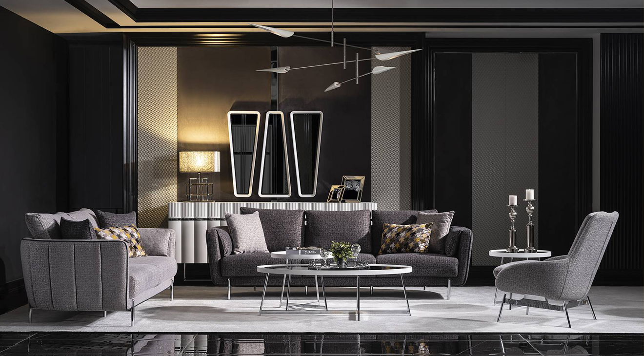 Aqua Metal Leg Sofa Set