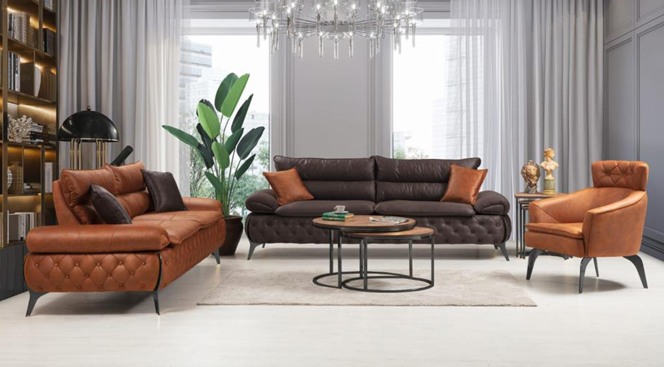 Ares Anthracite Metal Leg Sofa Set