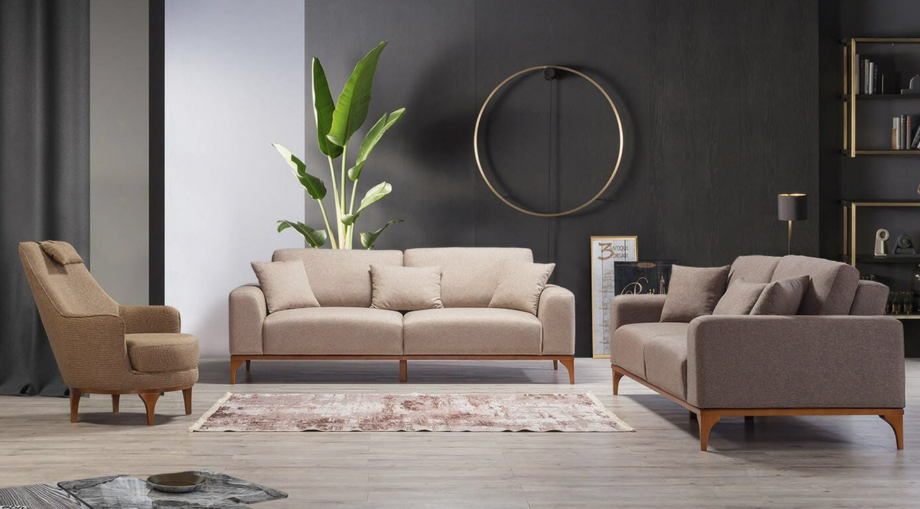 Armoni Shelf Wooden Leg Sofa Set