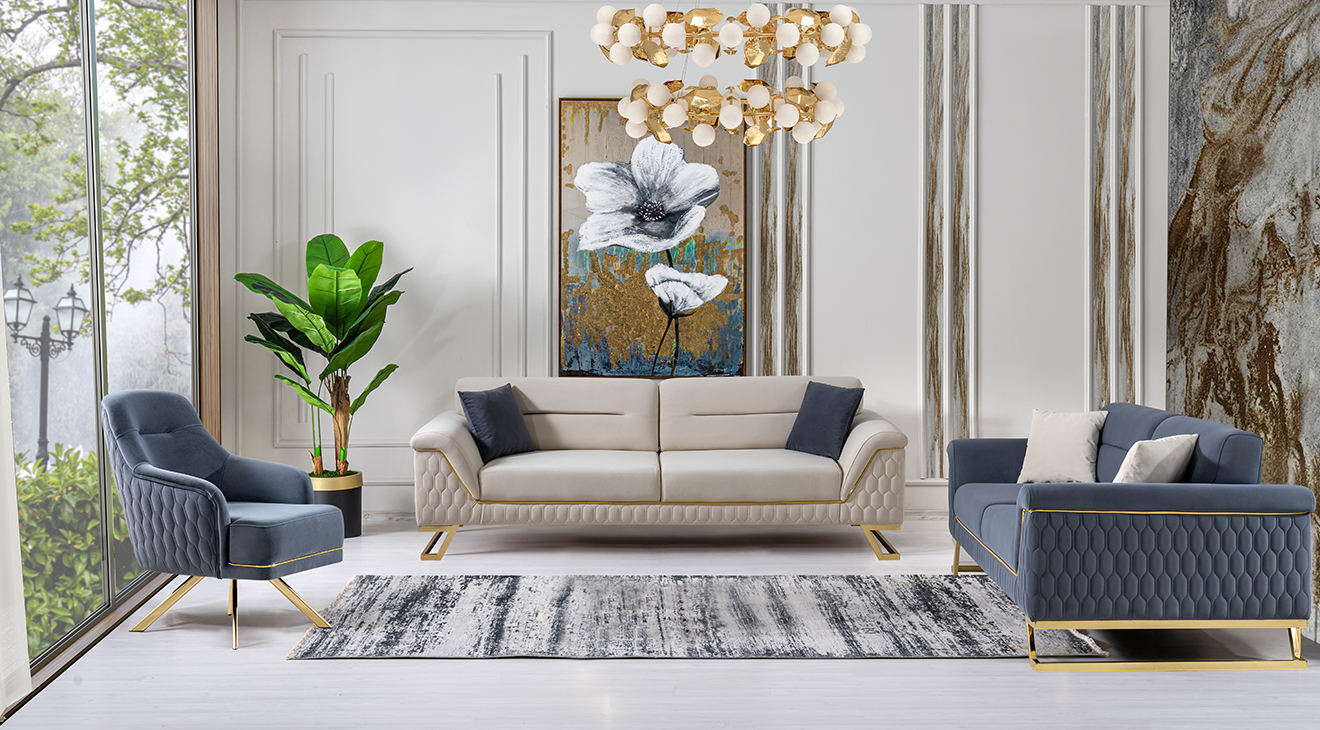 Artoo Gold Metal Legs Sofa Set