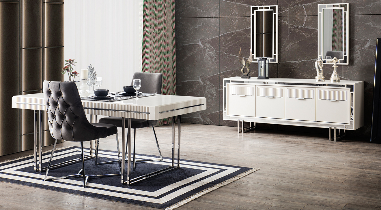 Aspendos Silver Metal Leg Dining Room Set