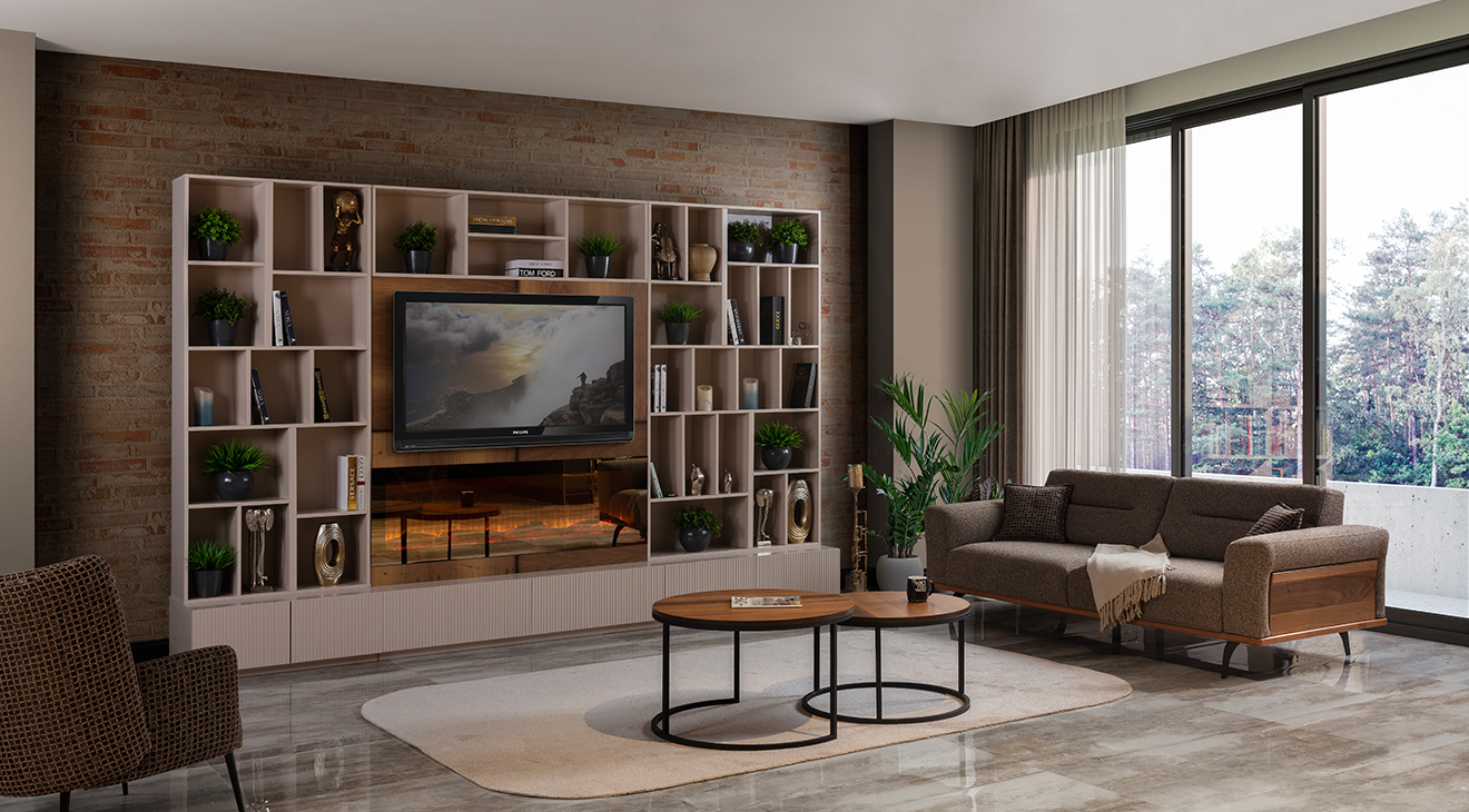 Asya Fireplace Bookshelf TV Unit