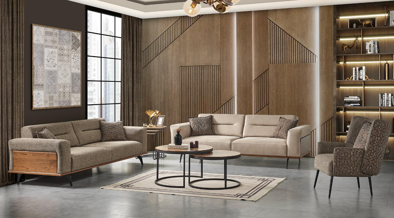 Asya Wooden Leg Sofa Set