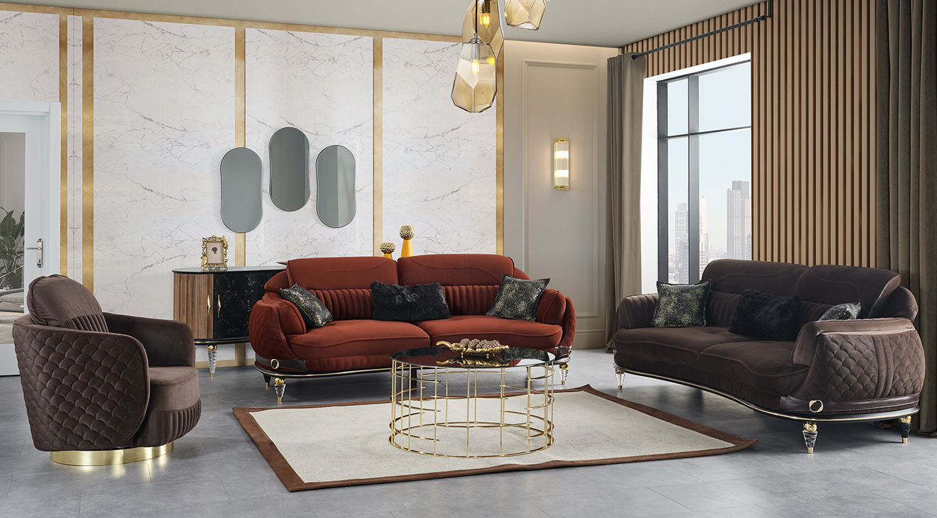 Atlantis Gold Metal Leg Sofa Set 2