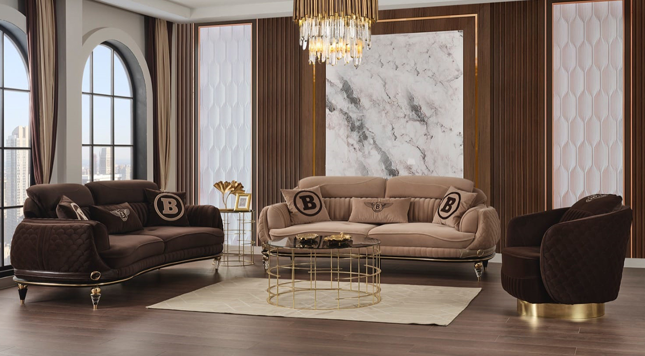 Atlantis Gold Metal Leg Sofa Set