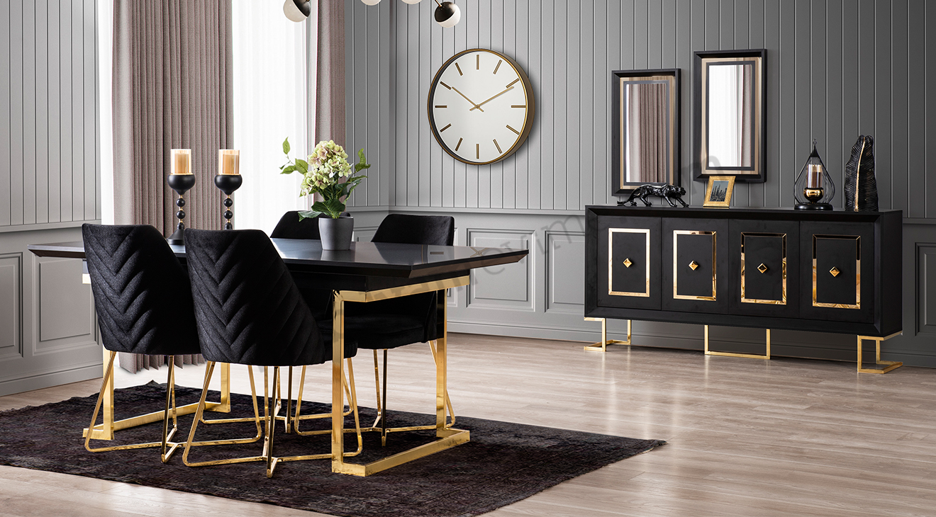 Berrak Metal Leg Dining Room Set (Gold)