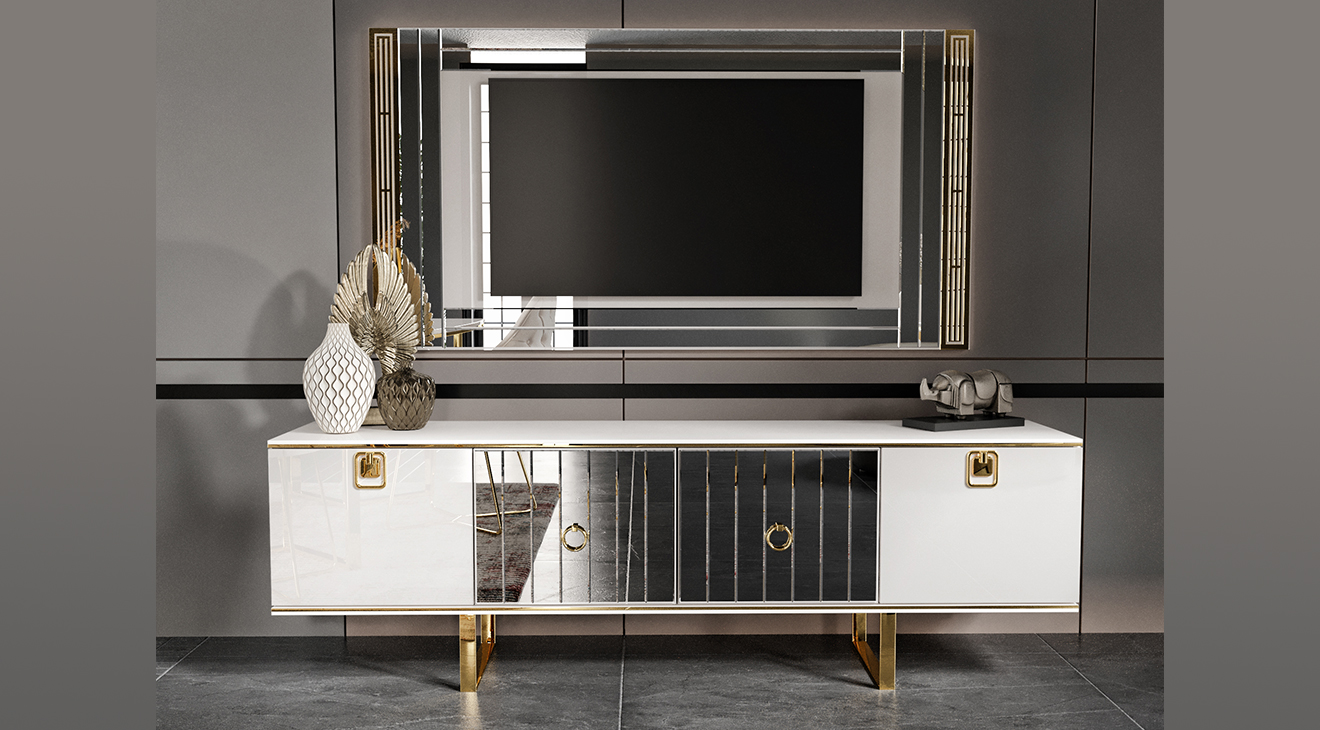 Avcilar Gold Metal Leg Tv Unit