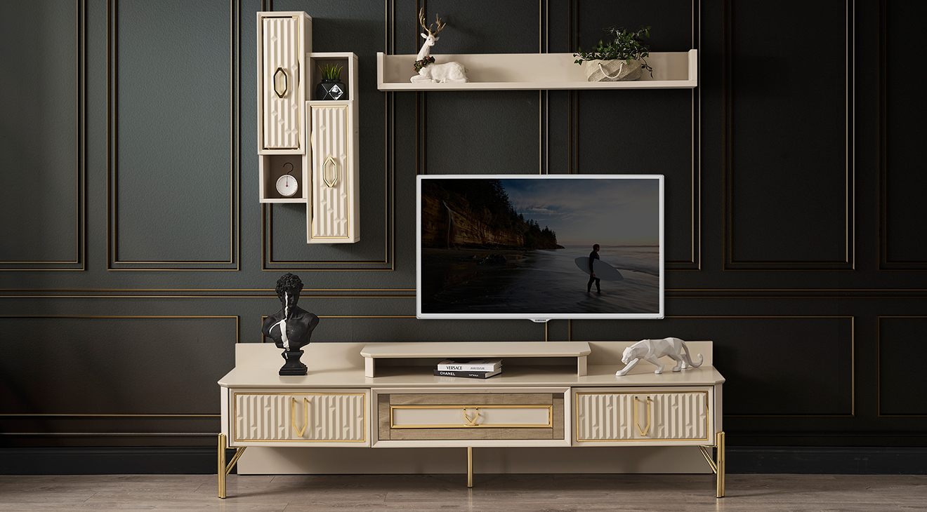 Bahar Gold Metal Leg TV Unit
