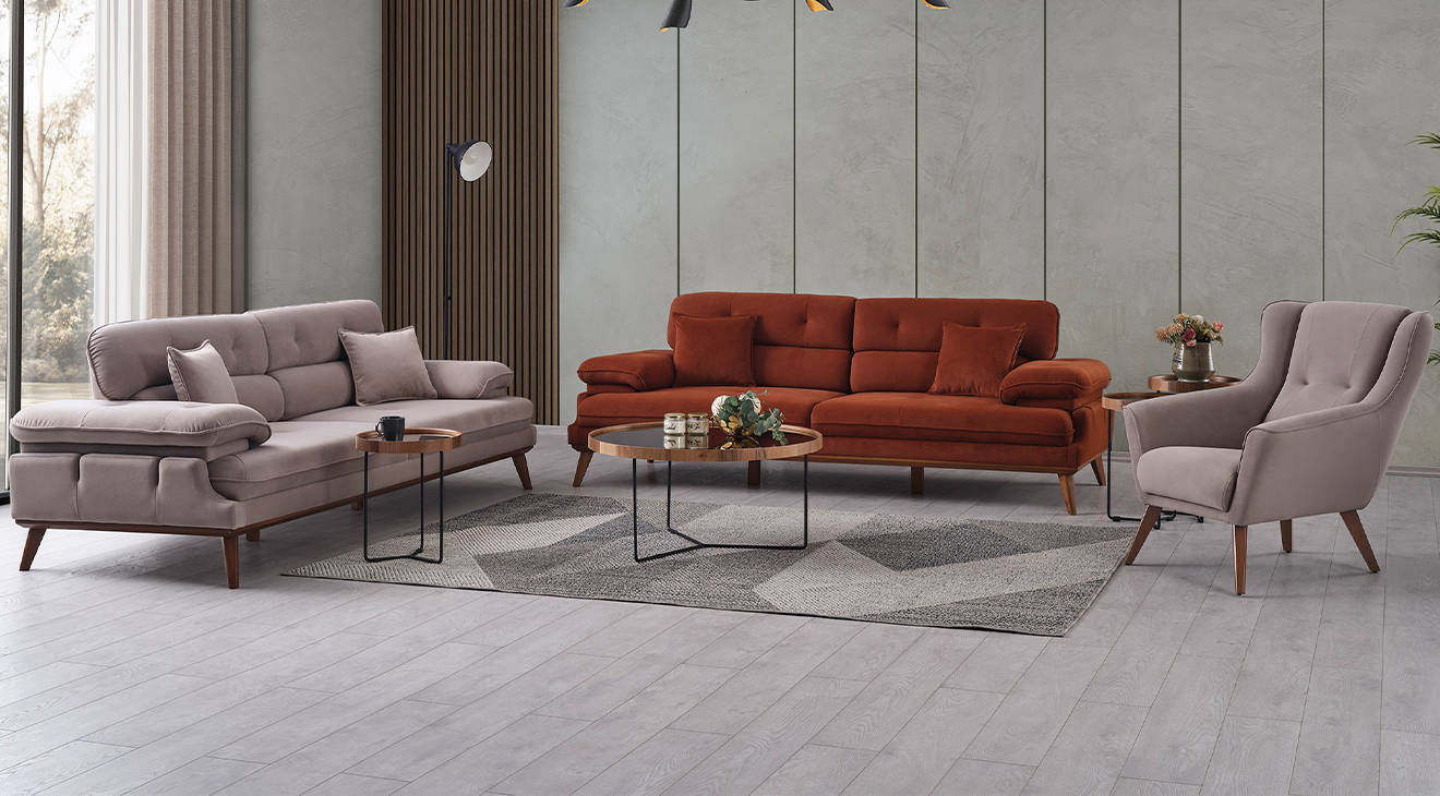 Bella Wooden Leg Sofa Set
