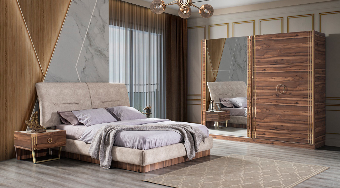 Bella Sliding Door Bedroom Set (Walnut)