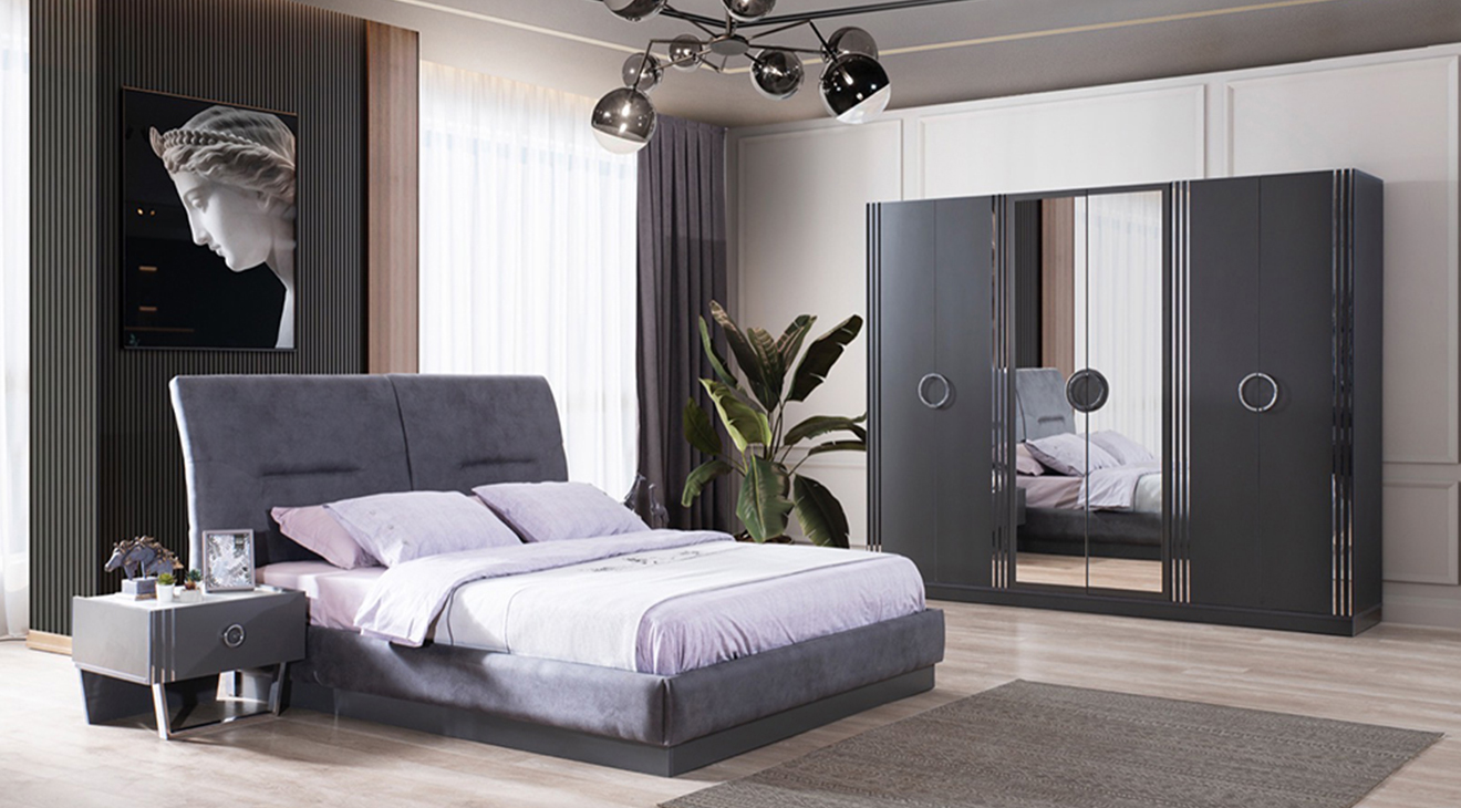 Bella Metal Leg Bedroom Set (Gray)