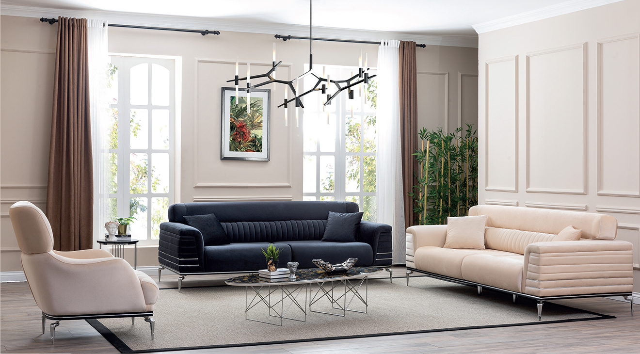 Belotti Silver Metal Leg Sofa Set