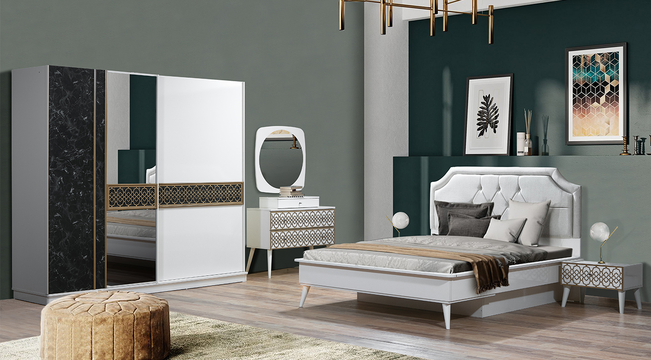 Bergama Sliding Door Bedroom Set (Moonstone)
