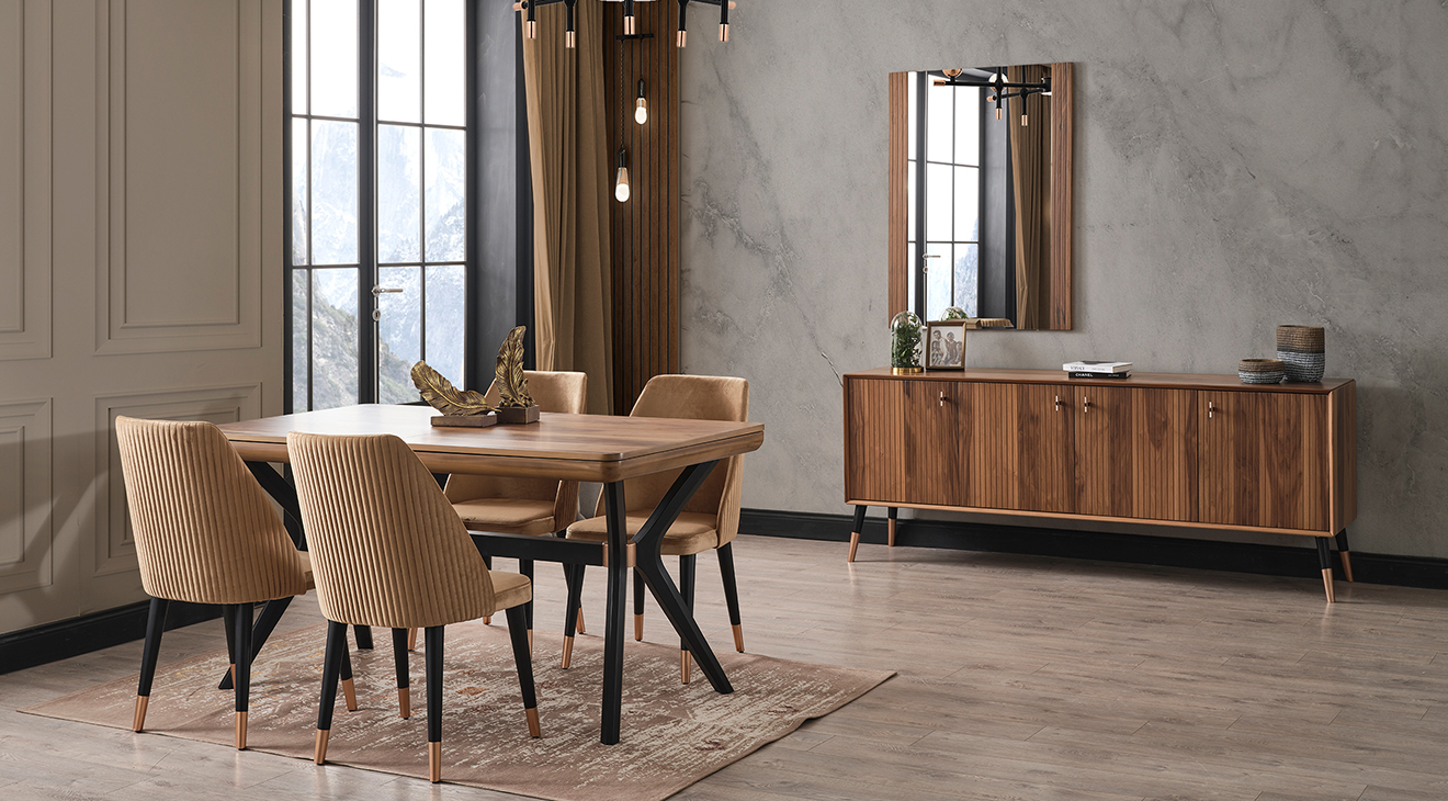 Beta Walnut Modern Dining Room Set