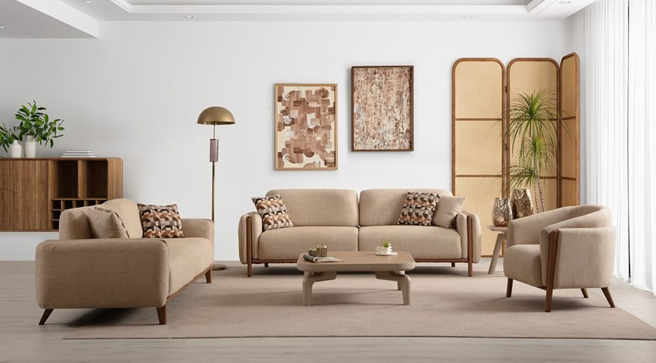 Boston Wooden Leg Sofa Set