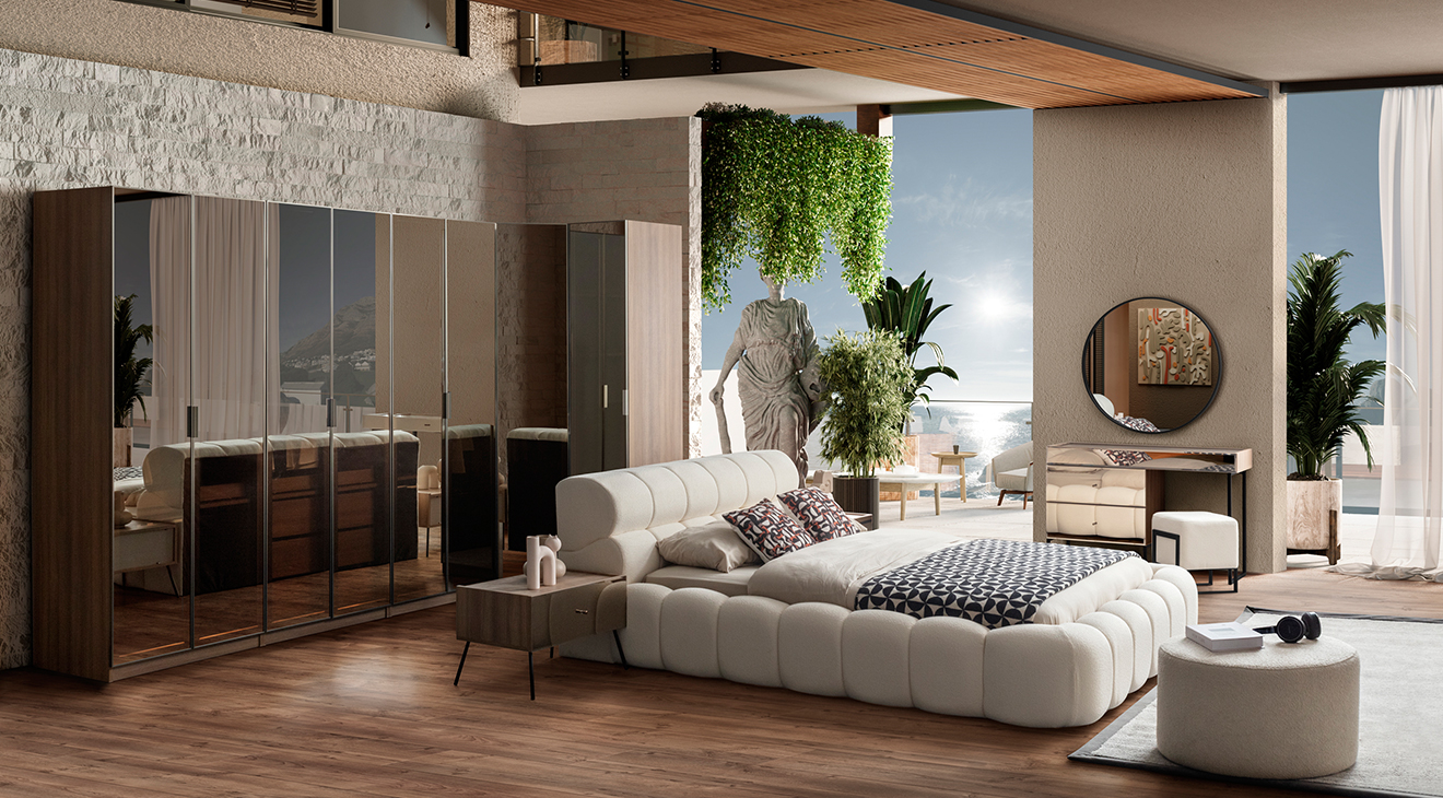 Bronze Walnut Corner Wardrobe Bedroom Set