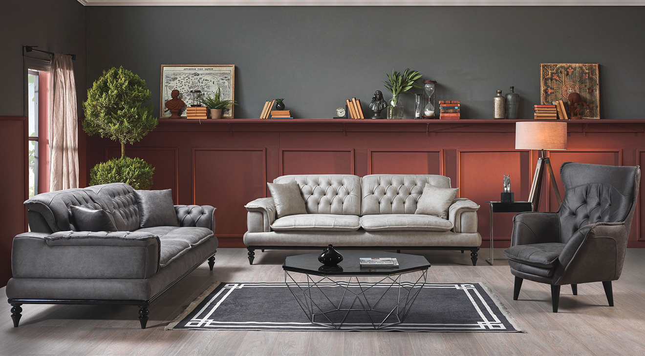 Bükreş Wooden Leg Sofa Set