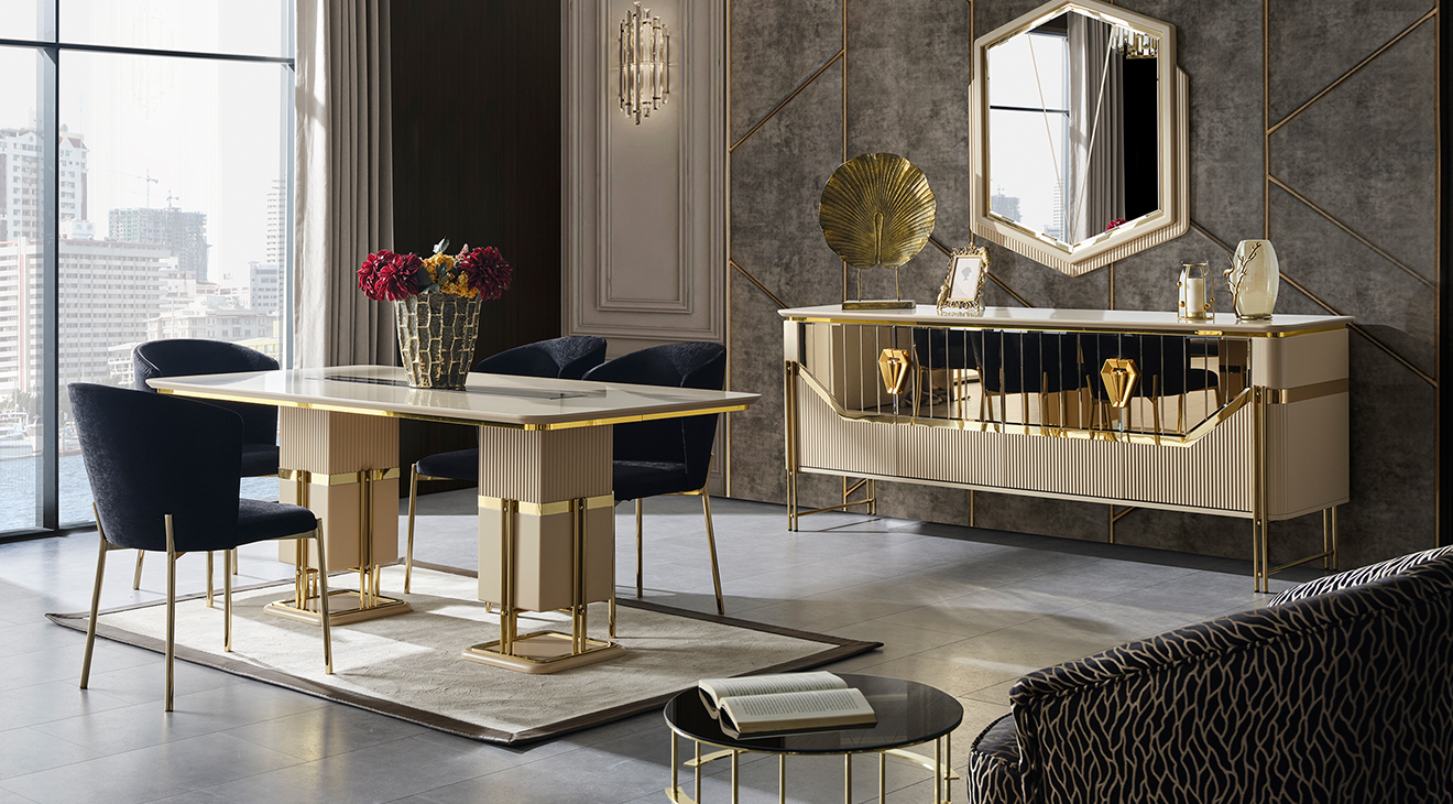 Calyon Gold Modern Dining Room Set