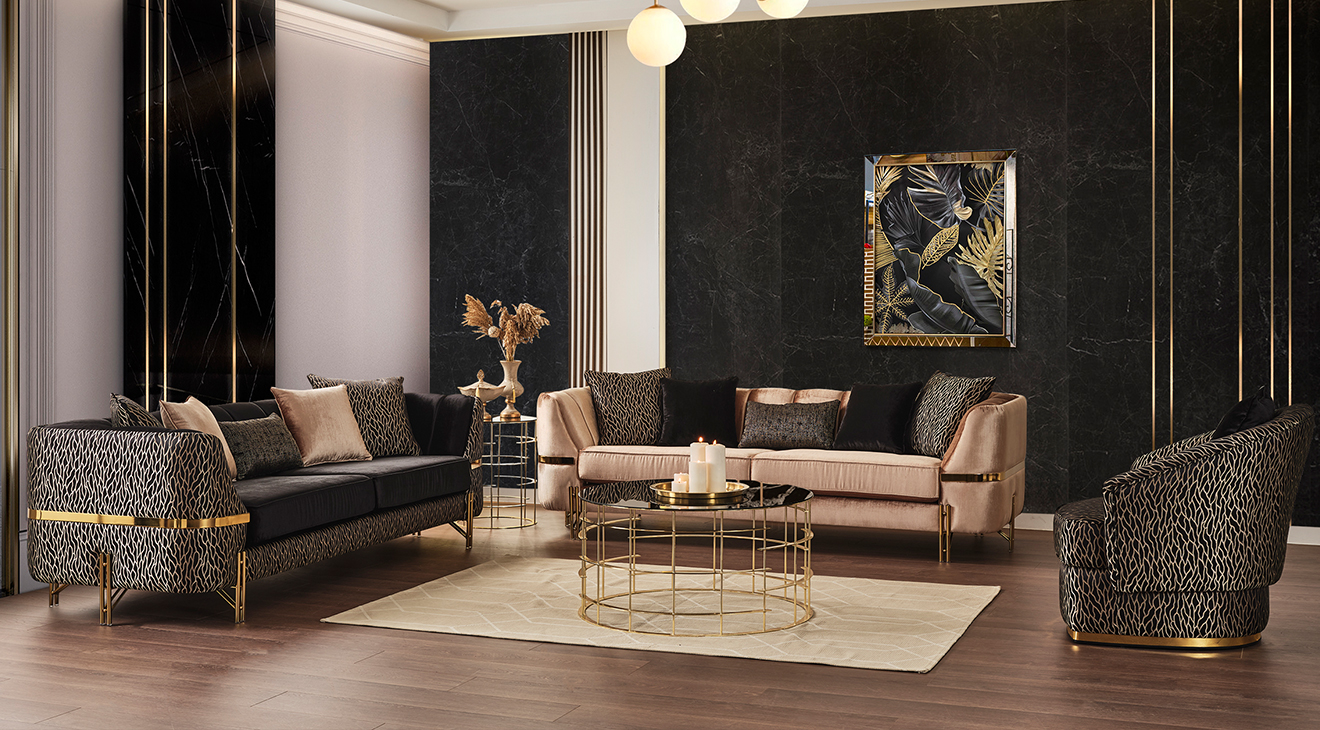 Calyon Luxury Gold Metal Ayaklı Koltuk Takımı