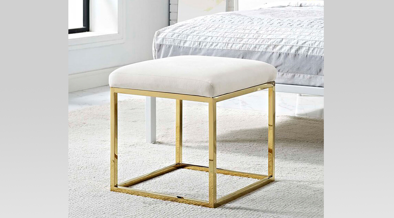Candy Gold Metal Leg Pouf (Cream)