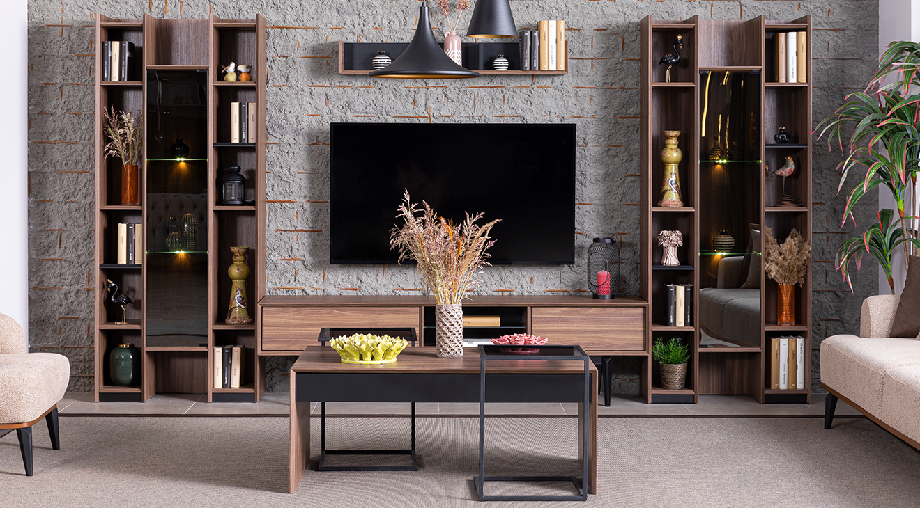Cavani Walnut Bookshelf Tv Unit