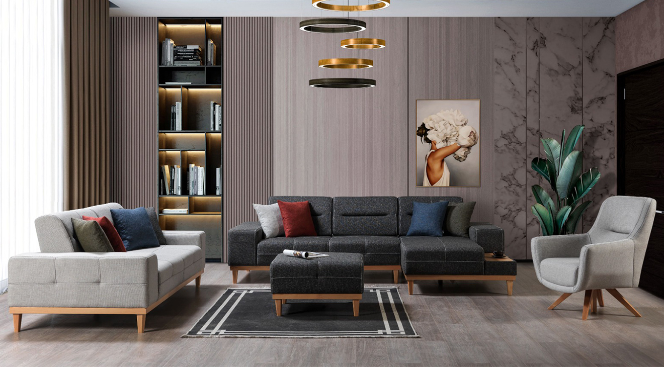 City Wooden Leg Sofa Set