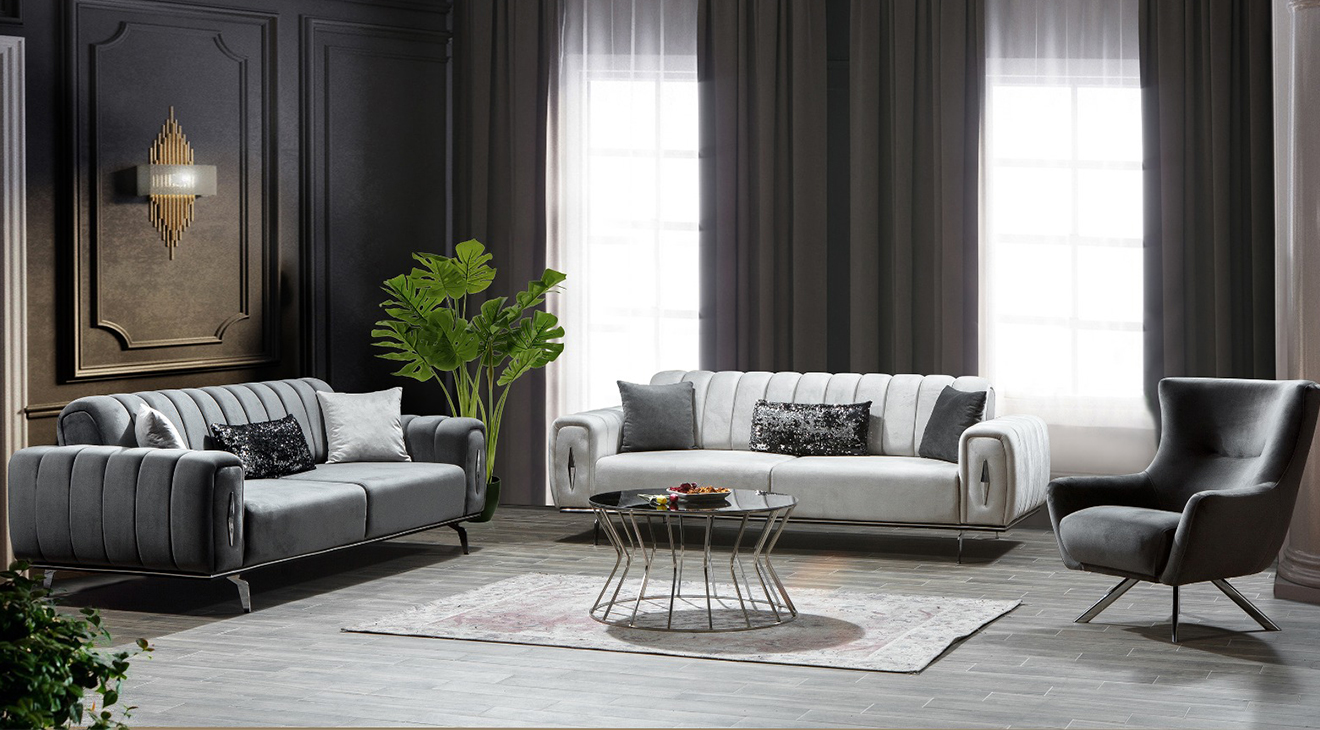 Çizgi Metal Leg Sofa Set