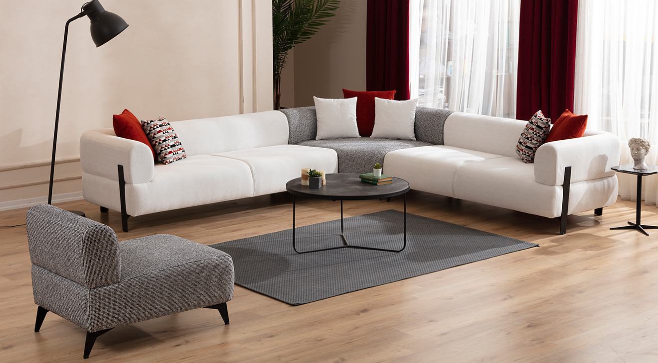 Cratos Metal Leg Corner Sofa Set