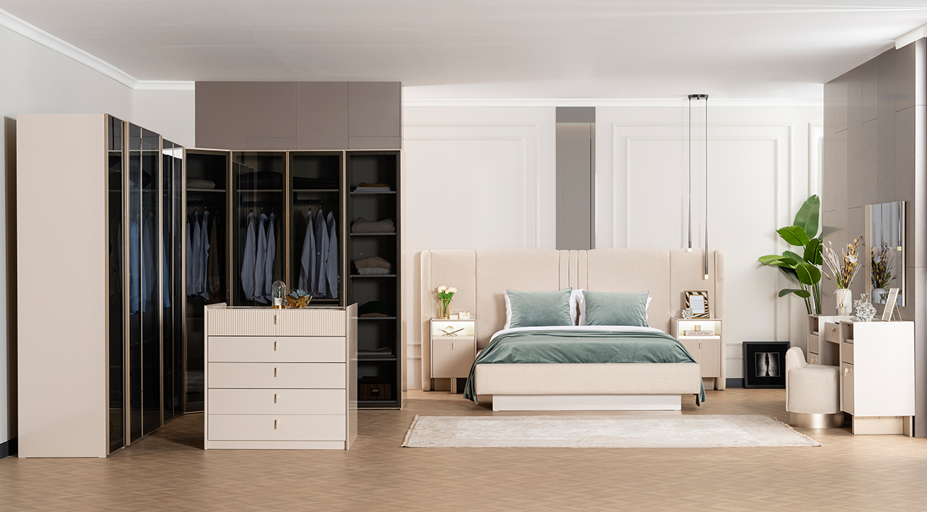 Crossline Corner Wardrobe Bedroom Set