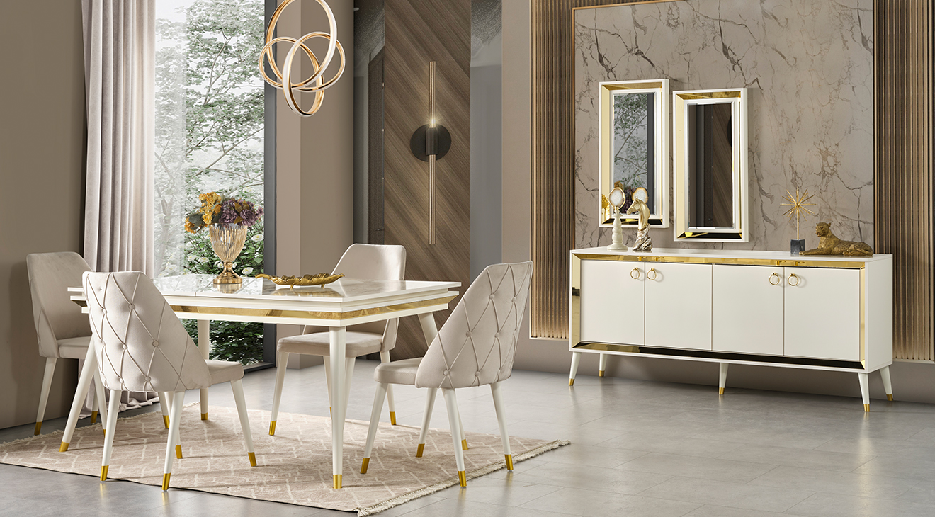 Damla Moonstone Wooden Leg Dining Room Set