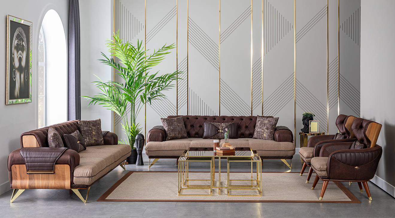 Damla Metal Leg Sofa Set