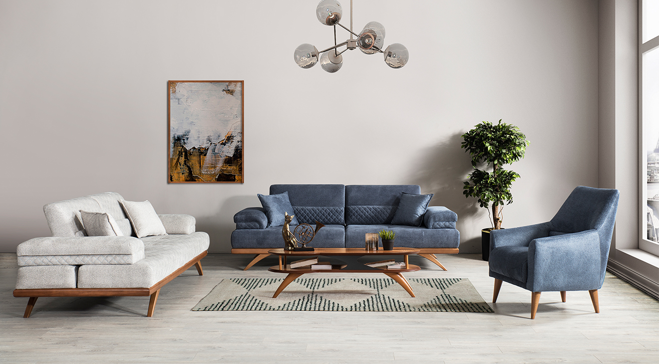 Davidof Wooden Leg Sofa Set