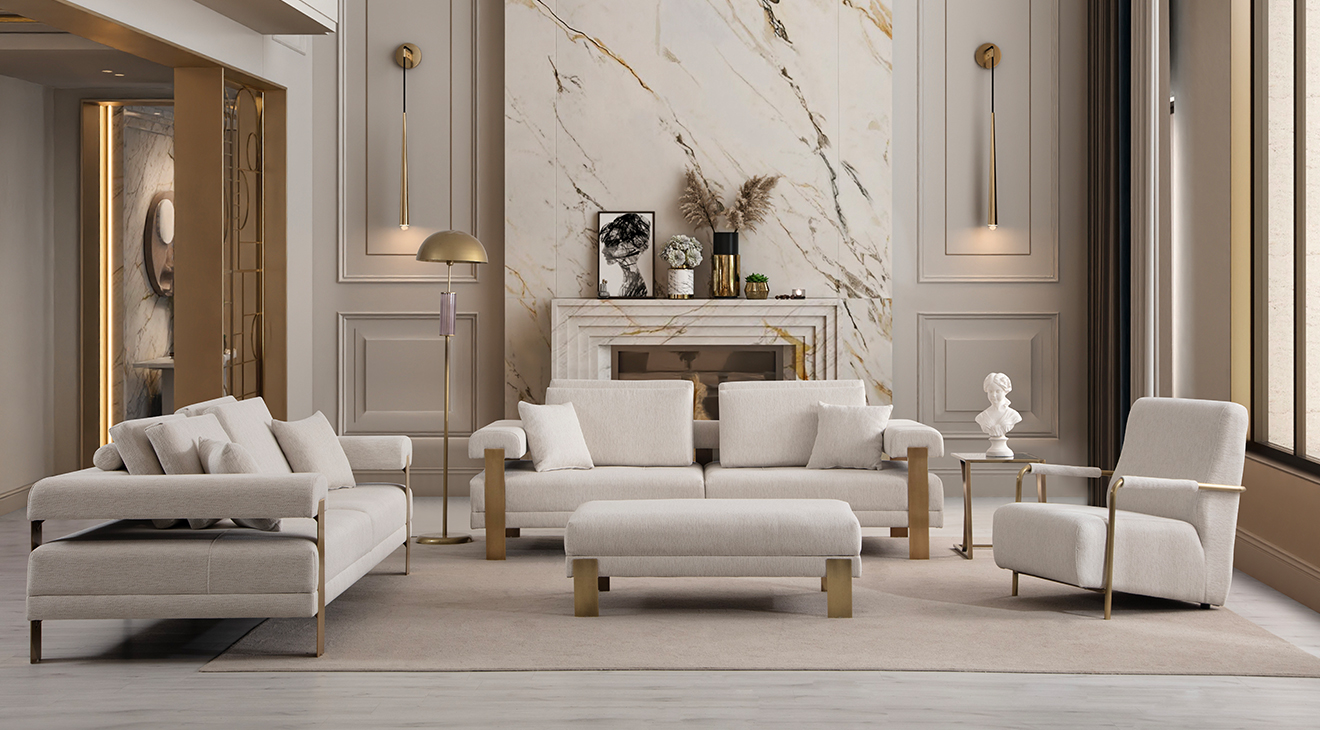 Deep Living Antique Metal Leg Sofa Set