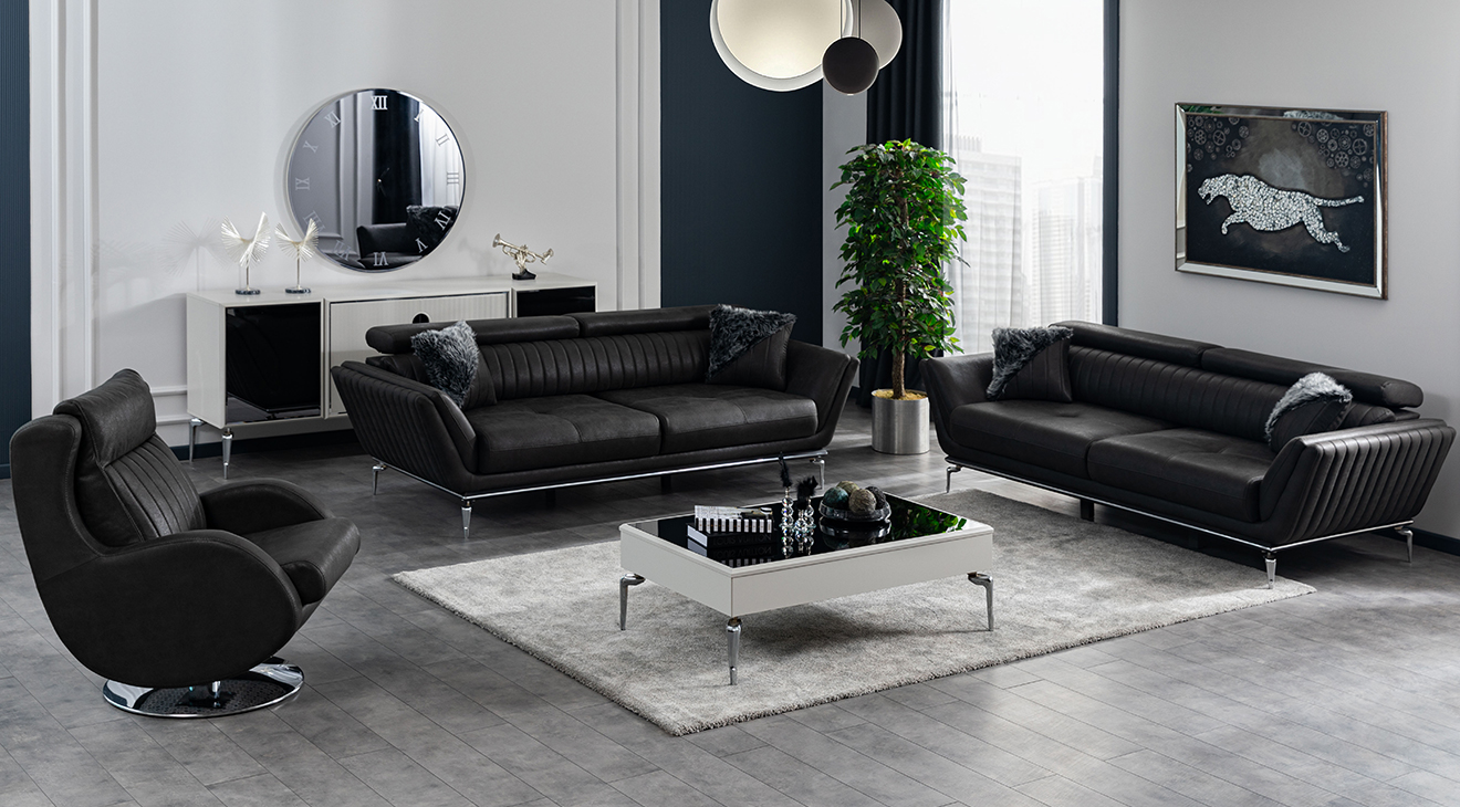 Delon Black Metal Leg Sofa Set