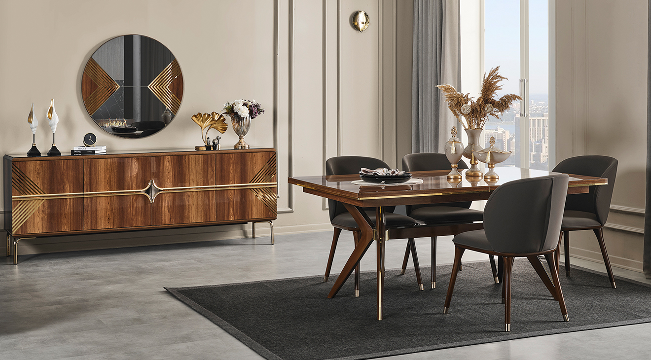 Deluxe Modern Walnut Dining Room Set