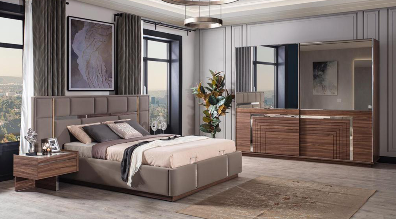 Dolce Walnut Sliding Door Bedroom Set
