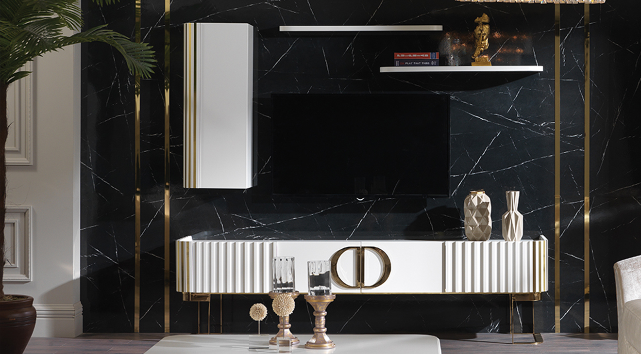 Dorya Gold Metal Leg Tv Unit