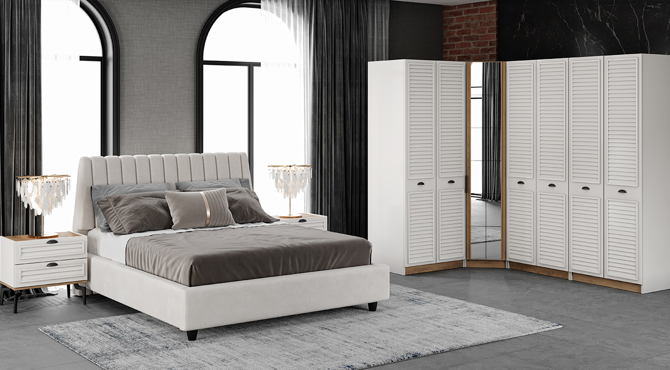 Dragos Moonstone Corner Wardrobe Bedroom Set
