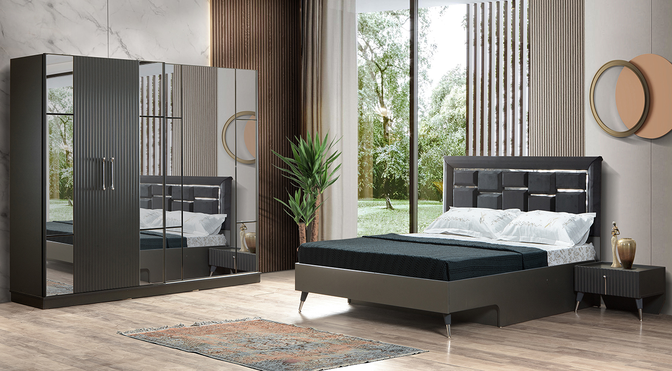 Duru Anthracite Sliding Door Bedroom Set