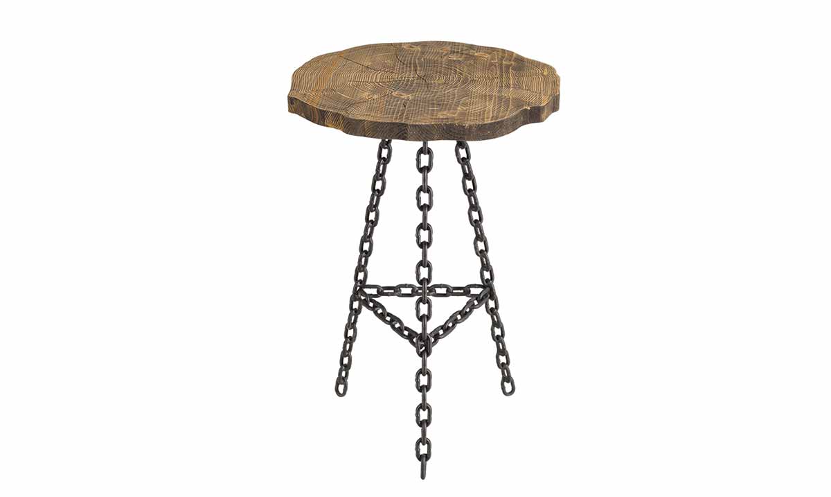 Çınar Zincir Detaylı Ahşap Side Table