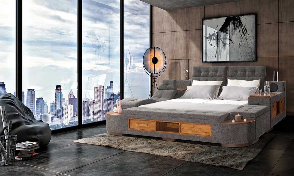 Desing Gri Masajlı Ses Sistemli Akıllı Karyola