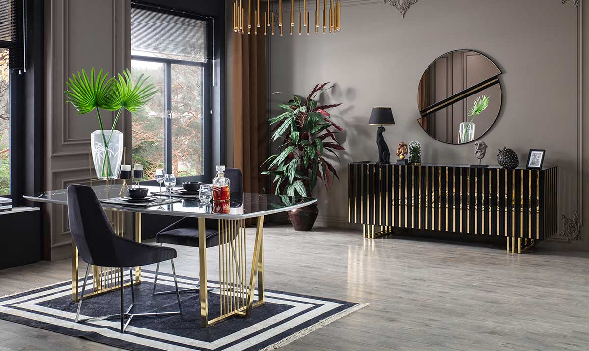 Eyfel Gold Metal Leg Dining Room Set