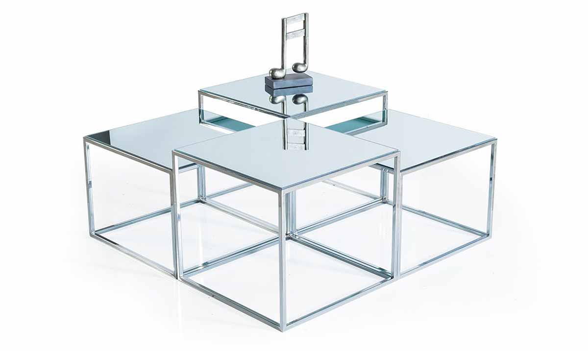 Kumanova Blue Metal Leg Cam Kare Coffee Table